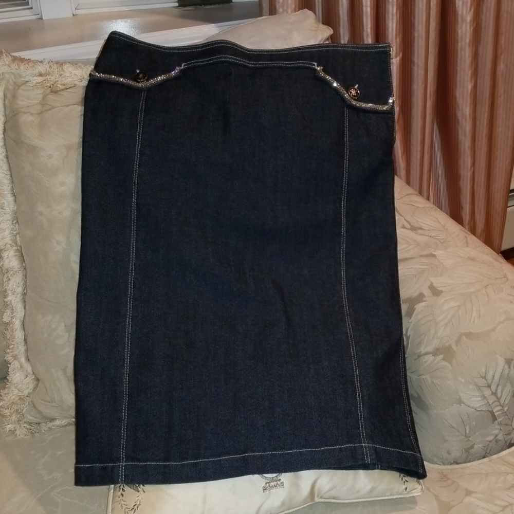 Les Copains Denim Skirt with Swarovski Pockets
